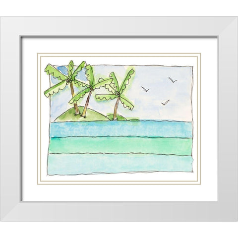 Island Palms I White Modern Wood Framed Art Print with Double Matting by Krinlox