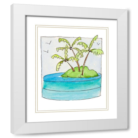 Island Palms II White Modern Wood Framed Art Print with Double Matting by Krinlox