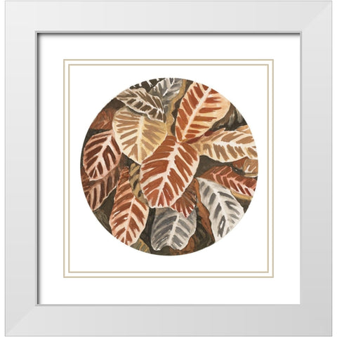 Sepia Leaves In Circle White Modern Wood Framed Art Print with Double Matting by Pinto, Patricia