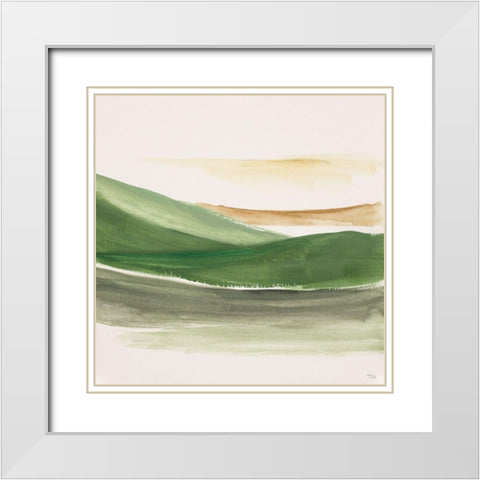 Green Abstract Landscape White Modern Wood Framed Art Print with Double Matting by Pinto, Patricia