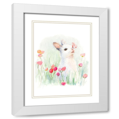 White Bunny and Butterfly White Modern Wood Framed Art Print with Double Matting by Loreth, Lanie