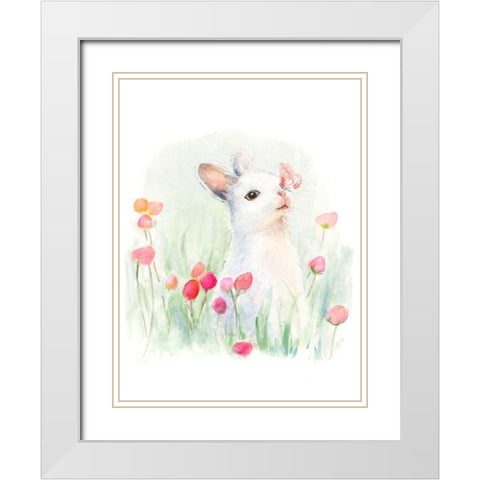 White Bunny and Butterfly White Modern Wood Framed Art Print with Double Matting by Loreth, Lanie