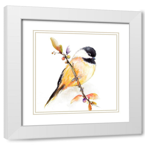 Watercolor Chickadee I White Modern Wood Framed Art Print with Double Matting by Diannart
