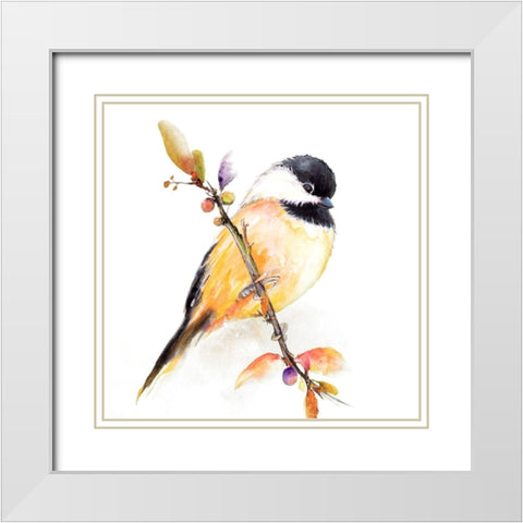 Watercolor Chickadee I White Modern Wood Framed Art Print with Double Matting by Diannart
