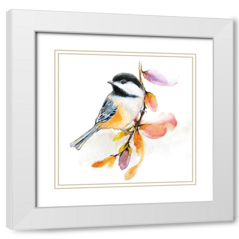 Watercolor Chickadee II White Modern Wood Framed Art Print with Double Matting by Diannart