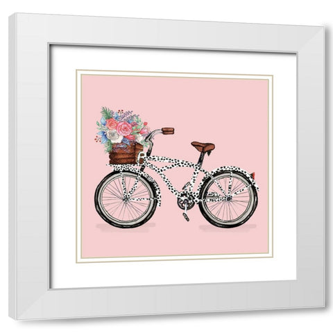 Bicycle With Flower Basket White Modern Wood Framed Art Print with Double Matting by Medley, Elizabeth