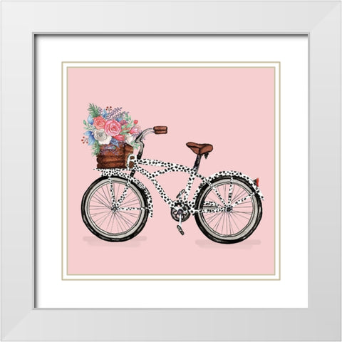 Bicycle With Flower Basket White Modern Wood Framed Art Print with Double Matting by Medley, Elizabeth