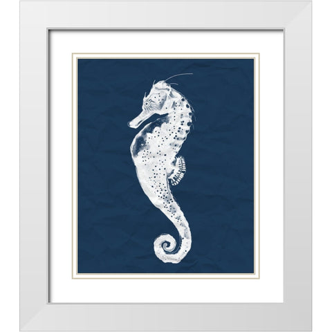 Seahorse On Navy White Modern Wood Framed Art Print with Double Matting by Sheppard, Lucca