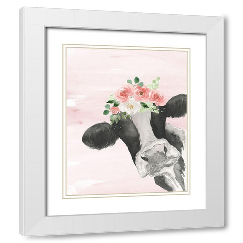 Crowned Cow on Pink White Modern Wood Framed Art Print with Double Matting by Price, Lucille