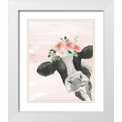 Crowned Cow on Pink White Modern Wood Framed Art Print with Double Matting by Price, Lucille