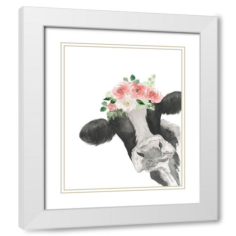 Hello Cow With Flower Crown White Modern Wood Framed Art Print with Double Matting by Price, Lucille