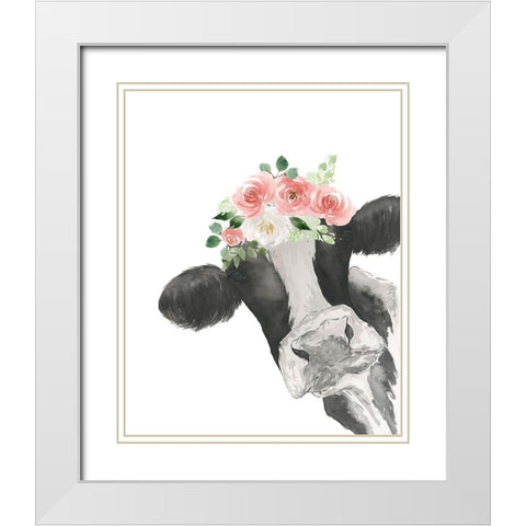 Hello Cow With Flower Crown White Modern Wood Framed Art Print with Double Matting by Price, Lucille