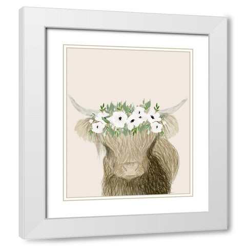 Floral Crowned Bull White Modern Wood Framed Art Print with Double Matting by Price, Lucille