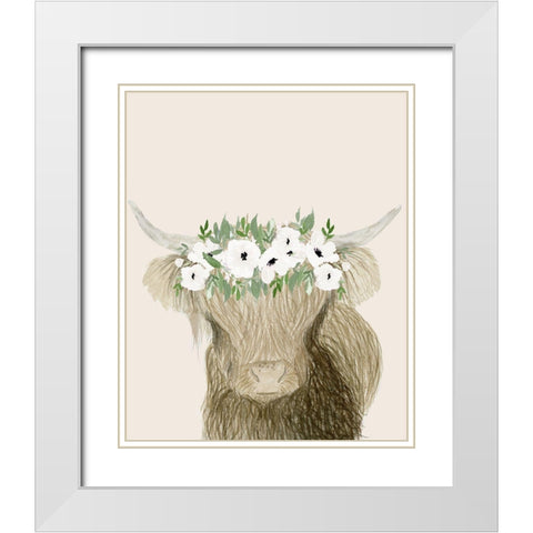 Floral Crowned Bull White Modern Wood Framed Art Print with Double Matting by Price, Lucille