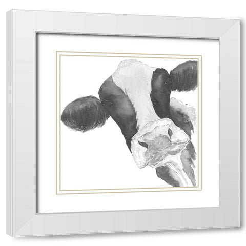 Hello Cow White Modern Wood Framed Art Print with Double Matting by Price, Lucille
