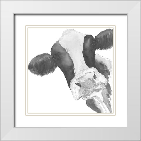 Hello Cow White Modern Wood Framed Art Print with Double Matting by Price, Lucille
