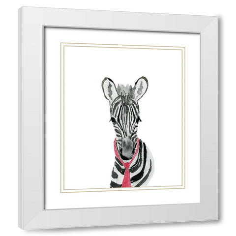 Zebra With Tie White Modern Wood Framed Art Print with Double Matting by Price, Lucille