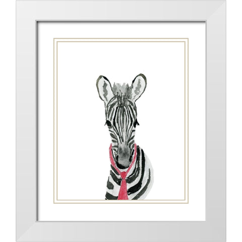 Zebra With Tie White Modern Wood Framed Art Print with Double Matting by Price, Lucille