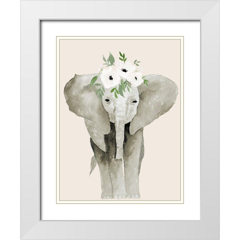 Floral Crowned Elephant White Modern Wood Framed Art Print with Double Matting by Price, Lucille