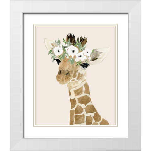 Little Giraffe White Modern Wood Framed Art Print with Double Matting by Price, Lucille
