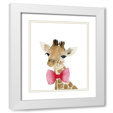 Giraffe With Bow White Modern Wood Framed Art Print with Double Matting by Price, Lucille