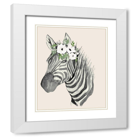 Floral Crowned Zebra White Modern Wood Framed Art Print with Double Matting by Price, Lucille