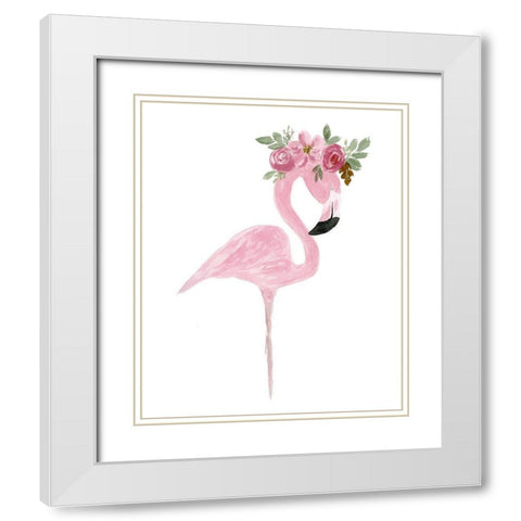 Pink Floral Crown Flamingo White Modern Wood Framed Art Print with Double Matting by Price, Lucille