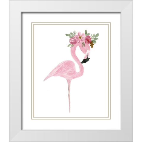 Pink Floral Crown Flamingo White Modern Wood Framed Art Print with Double Matting by Price, Lucille