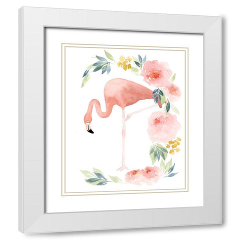 Floral Flamingo I White Modern Wood Framed Art Print with Double Matting by Price, Lucille