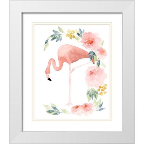 Floral Flamingo I White Modern Wood Framed Art Print with Double Matting by Price, Lucille