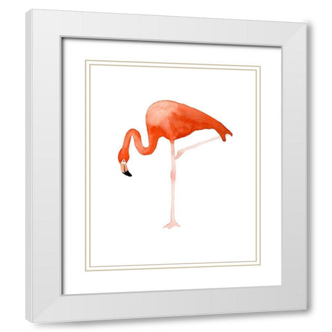 Standing Flamingo White Modern Wood Framed Art Print with Double Matting by Price, Lucille