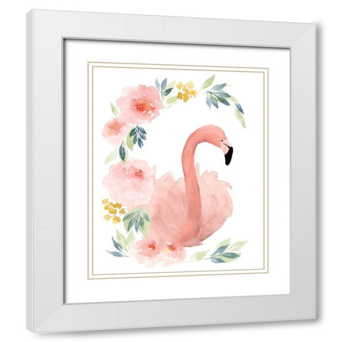 Floral Flamingo II White Modern Wood Framed Art Print with Double Matting by Price, Lucille
