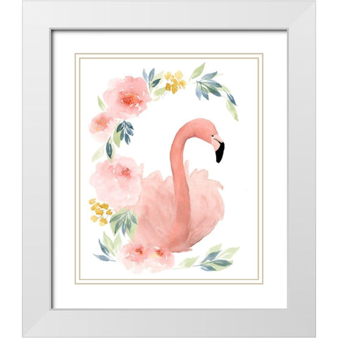 Floral Flamingo II White Modern Wood Framed Art Print with Double Matting by Price, Lucille