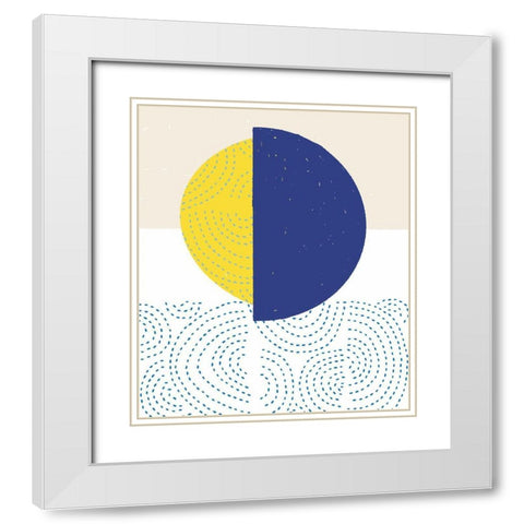 Blue and Yellow Mod Circles I White Modern Wood Framed Art Print with Double Matting by Bucheli, Jen