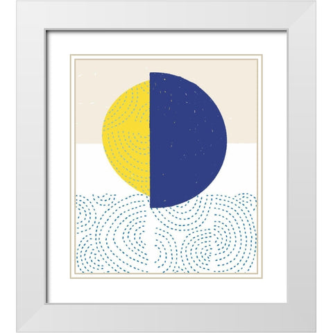 Blue and Yellow Mod Circles I White Modern Wood Framed Art Print with Double Matting by Bucheli, Jen
