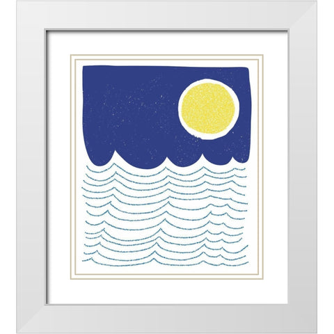 Blue and Yellow Mod Circles II White Modern Wood Framed Art Print with Double Matting by Bucheli, Jen