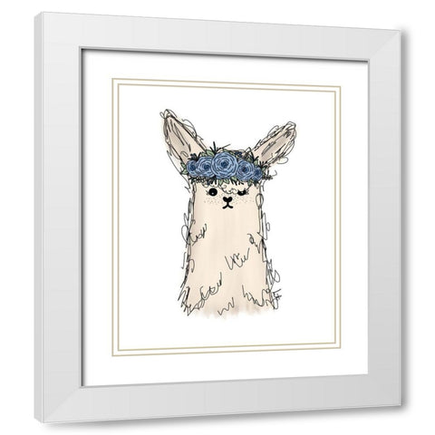 Flower Crown Llama White Modern Wood Framed Art Print with Double Matting by Torres, Melanie