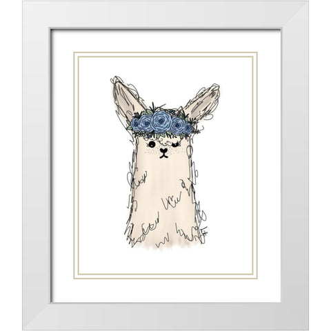 Flower Crown Llama White Modern Wood Framed Art Print with Double Matting by Torres, Melanie