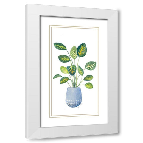 Croton In Blue Pot White Modern Wood Framed Art Print with Double Matting by Loreth, Lanie