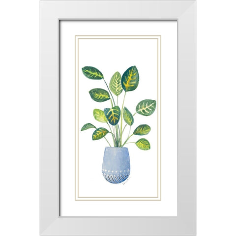Croton In Blue Pot White Modern Wood Framed Art Print with Double Matting by Loreth, Lanie