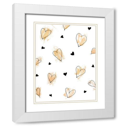 Gold Hearts Pattern White Modern Wood Framed Art Print with Double Matting by Loreth, Lanie