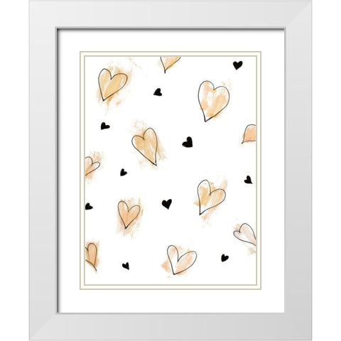 Gold Hearts Pattern White Modern Wood Framed Art Print with Double Matting by Loreth, Lanie