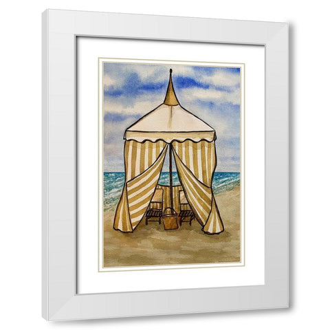 Golden Beach Cabana White Modern Wood Framed Art Print with Double Matting by Biscardi, Nicholas