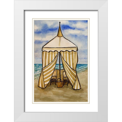 Golden Beach Cabana White Modern Wood Framed Art Print with Double Matting by Biscardi, Nicholas