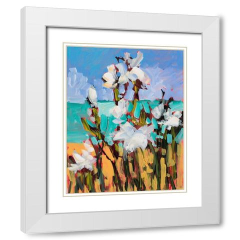 Flowers By The Beach White Modern Wood Framed Art Print with Double Matting by Slivka, Jane