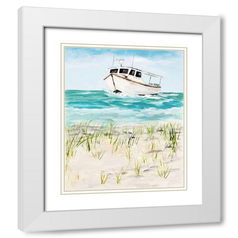 Boat By The Shore White Modern Wood Framed Art Print with Double Matting by DeRice, Julie