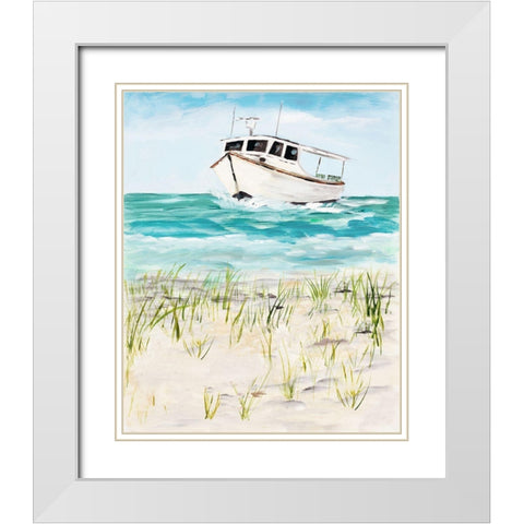 Boat By The Shore White Modern Wood Framed Art Print with Double Matting by DeRice, Julie