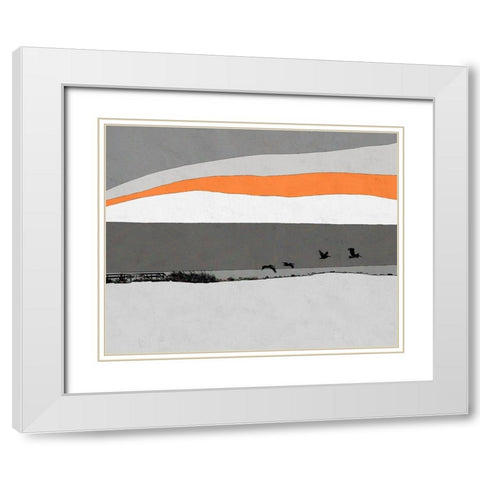 Birds Over Water White Modern Wood Framed Art Print with Double Matting by Tom, Ella