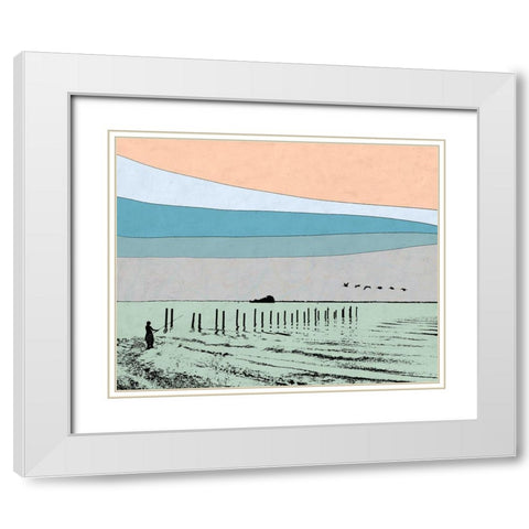 Beach Fishing White Modern Wood Framed Art Print with Double Matting by Tom, Ella