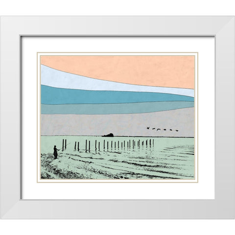 Beach Fishing White Modern Wood Framed Art Print with Double Matting by Tom, Ella